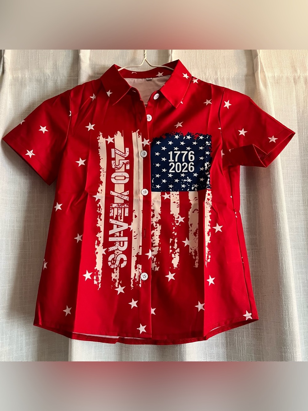 Kids' Red Patriotic Button-Down Shirt with 1776-2026 Graphic